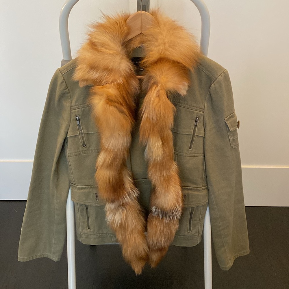 BCBG Fox Fur Military Jacket